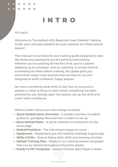 Beginner Coach Netball Training Guide - Junior Ages 10+