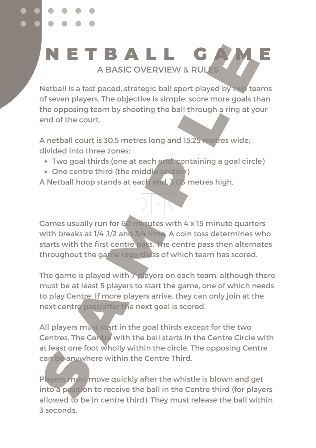 Beginner Coach Netball Training Guide - Junior Ages 10+