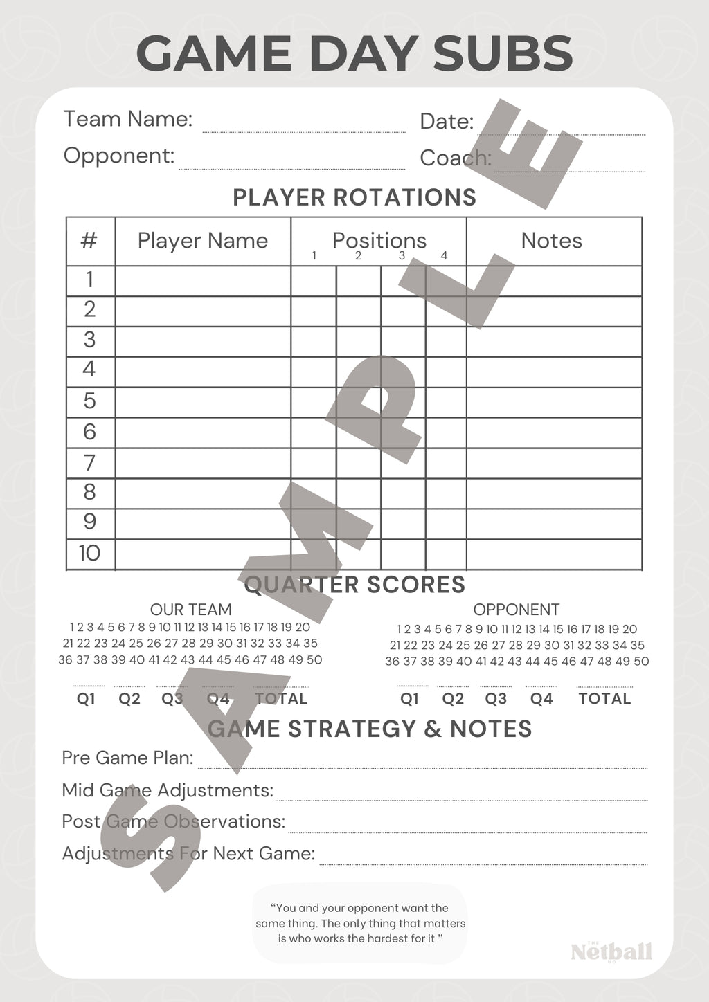 Netball Game Day Subs